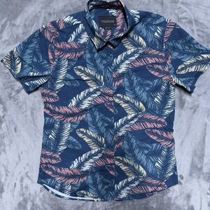 Wildfang Top Womens Medium Blue The Essential Button Up Short Sleeve Tropical